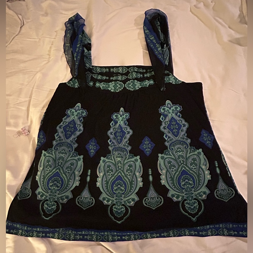 INC International Concepts Mesh Black & Blue Ruffled sleeve on/off shoulder 1X - Picture 8 of 11